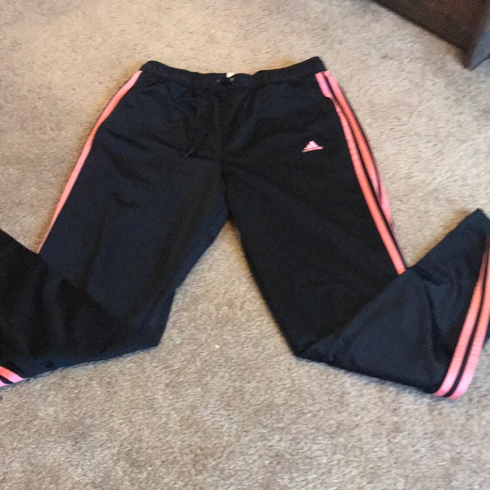 black w/ pink stripe adidas sweatpants
